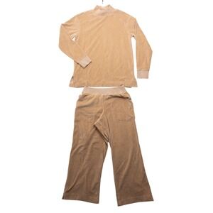 Pact Velour Lounge Set Womens XS Tan Organic Cotton Mock Neck Wide Leg